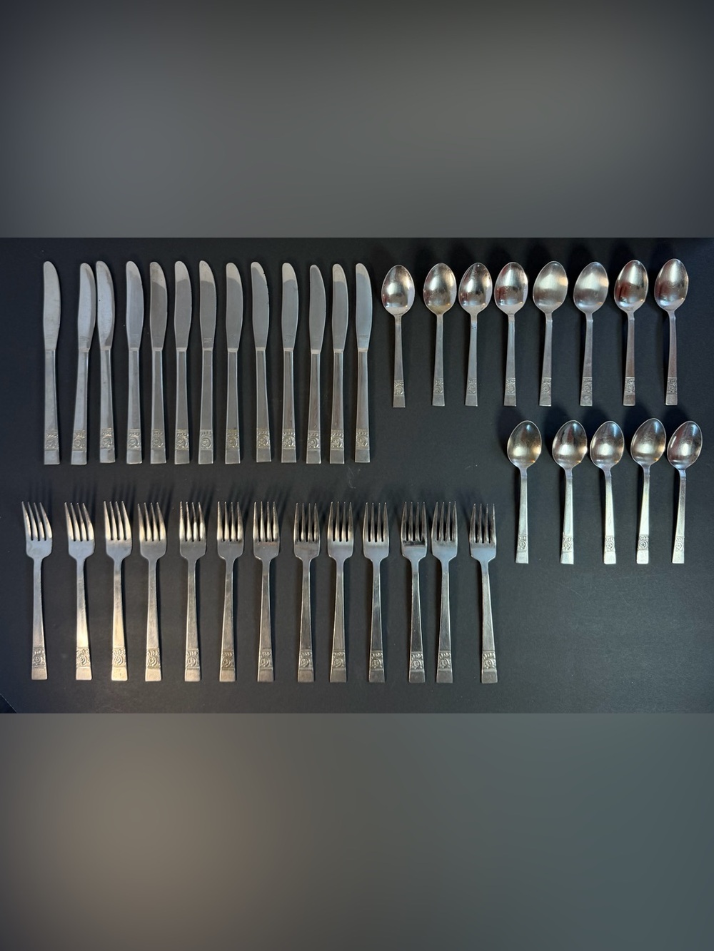 Vintage Armack Stainless Steel Japanese Flatware, Floral Design 39 Pc.